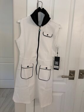 White Sleeveless Zip Dress with Black Trim Golf Dress BNWT A.Putnam  $255